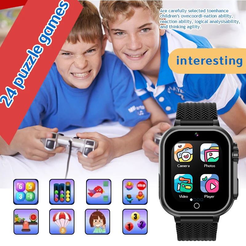 Crianças relógio inteligente meninas de 3-14 anos de idade, 24 jogos tela de toque de alta resolução crianças assistir cinto câmera leitor de música ped