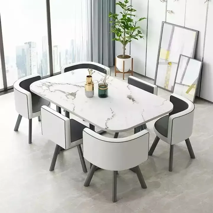 New Factory direct sale Modern Marble Top Dinning Table White Classic Dinning table Room Set With 6 Chairs