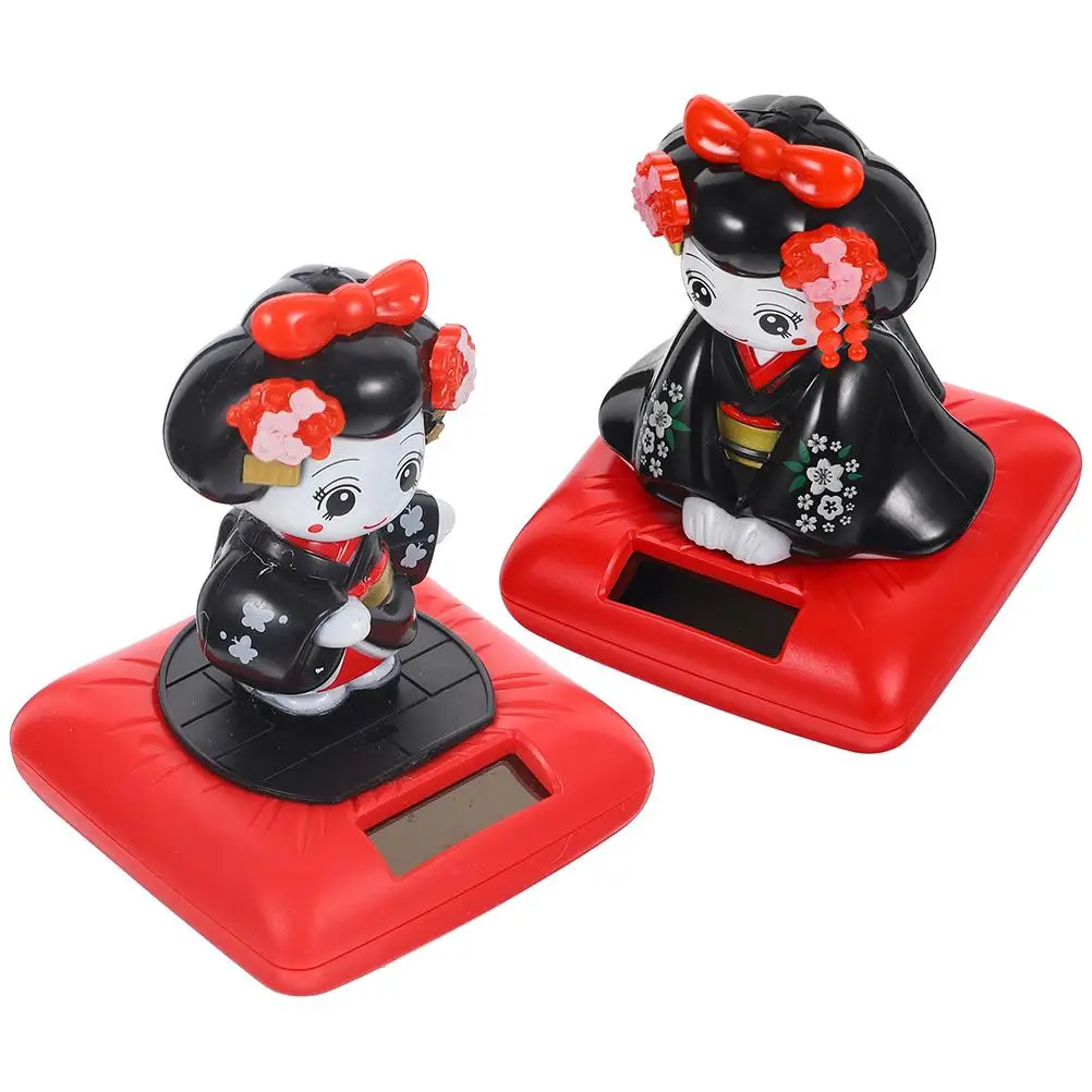

Shaking Head Nodding Solar Car Ornament Plastic Kimono Figurine Small Statue Decorations Reusable Longtime Safe