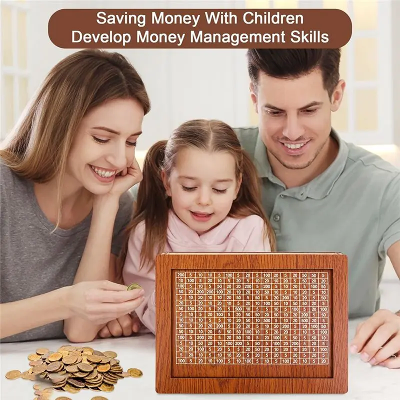 A98Z Money Saving Box, Wooden Cash For Kids And Adults, Reusable Money Box With Countdown And Money Target, Challenge