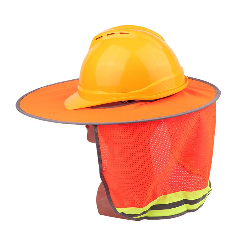 قبعة سلامة العمال مع درع للرقبة، حافة قبعة صلبة عاكسة، غطاء خوذة صيفية لظل الشمس.