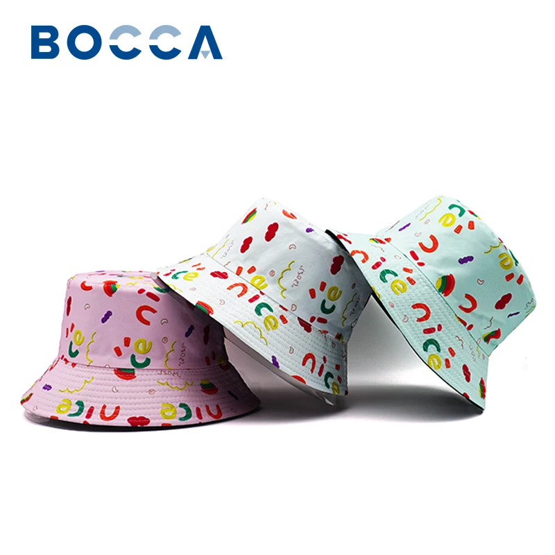 Bocca Graffiti Printing Bucket Hat Rainbow Nice Letter Pattern Fisherman Hats Girly Color Double Sides Panama Cap Outdoor Travel