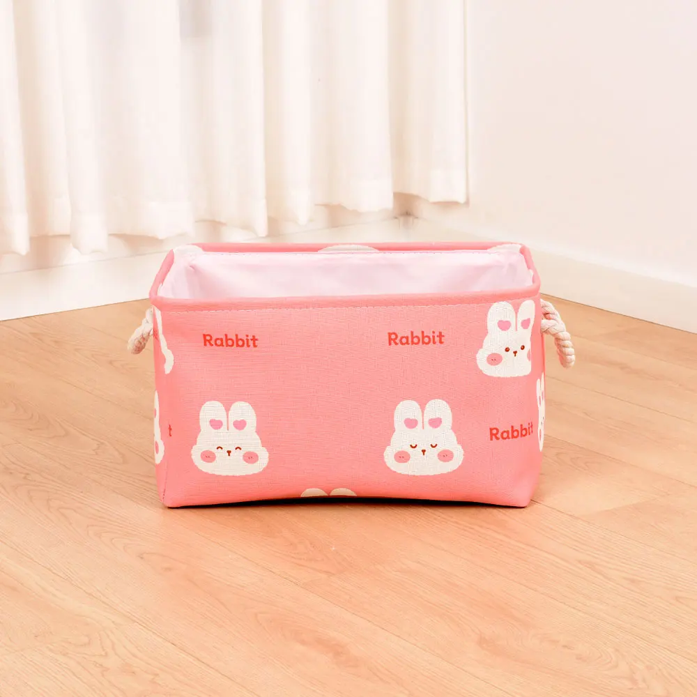 Pink Cartoon Rabbit Laundry Basket Large Capacity Storage Basket Folding Fabric Nursery Hamper for Girls Bedroom Toys Organizer