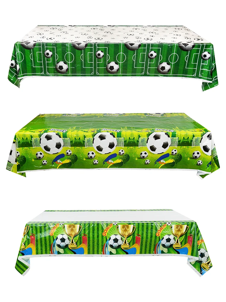 

Soccer Sports Theme Tablecloth Rectangular Green Disposable Plastic Tablecloth Favorite Football Birthday Party Decorations