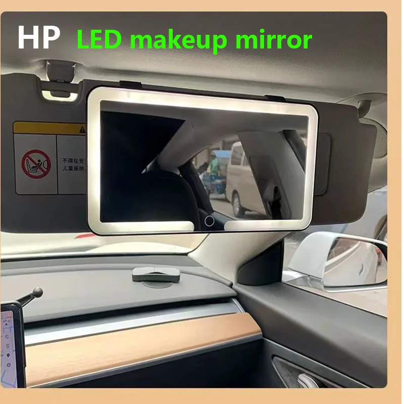 HD Mirror Car LEDMakeup Mirror Three Gear Adjustment Sun Visor Plate Interior RearMirror Dimmable Touchscreen Auto Vanity Mirror