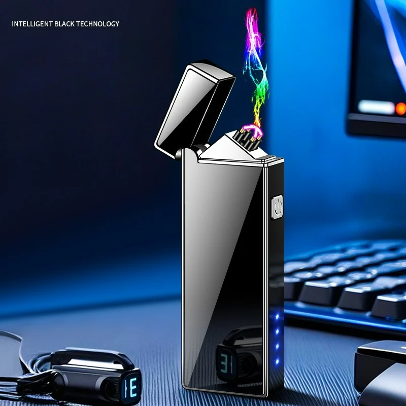 

2025 Outdoor Mini Portable Windproof Double Arc Pulse USB Lighter Battery Display Type-C Electric Lighters Smoking Gadgets Gifts