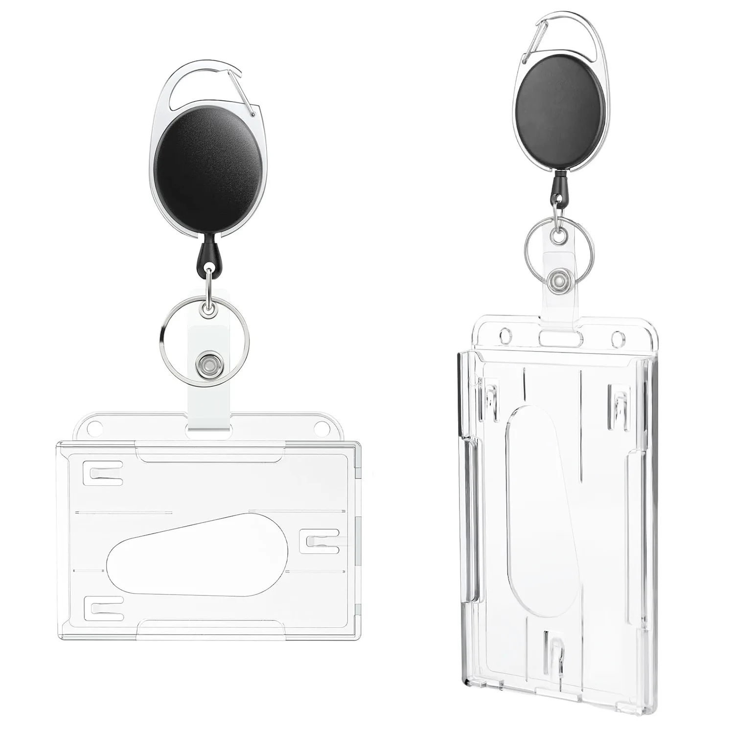 Transparent Double Cards Slots ID Tag Badge Holder with Badge Reel 2 Cards Storage Organizer Employee Pass Work Card Case Sleeve