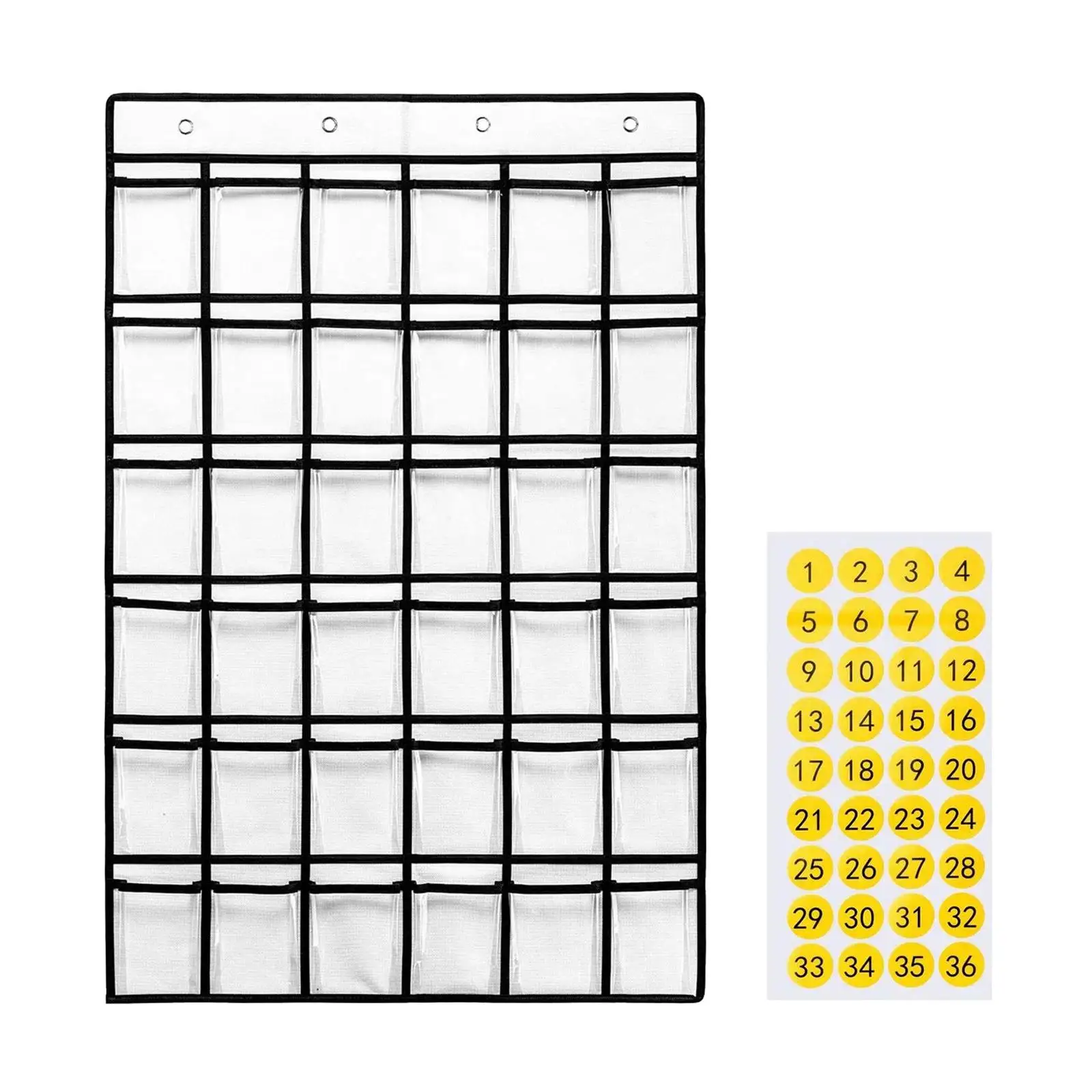 Classroom Pocket Chart 36 Number Stickers Cellphone Calculator Holder Clear PVC Pockets Wall Door Mount Organizer for Sundries