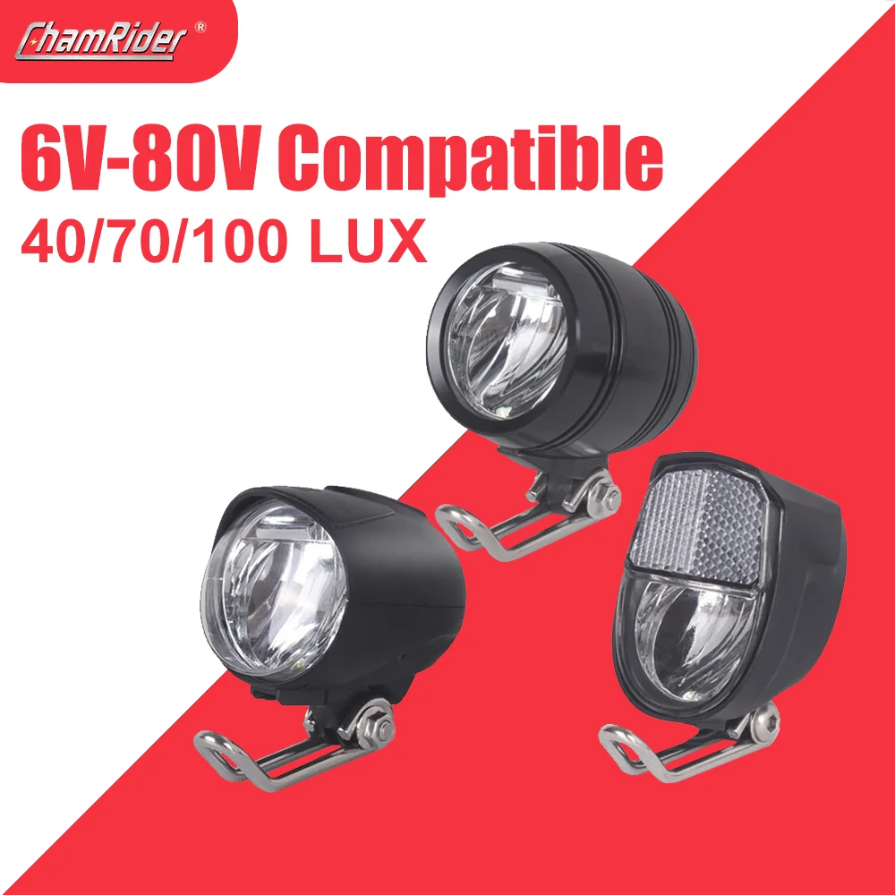 

Universal Front Light for Electric Bicycle, Headlamp for E-bike, Compatible with 1W, 2W, 3W, 40, 70, 100 LUX, 6V-80V