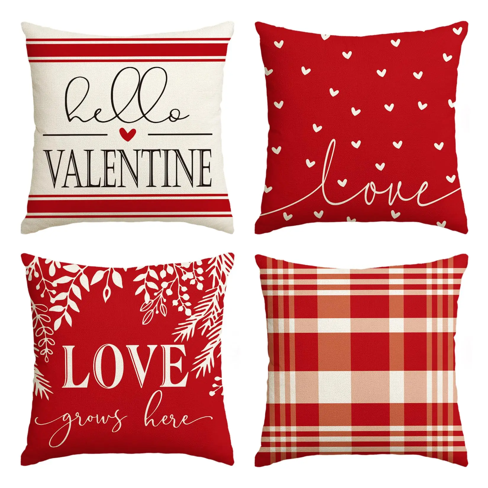 

Red and White Love Throw Pillow Covers,Plaid Wedding Cushion Case, Decor for Sofa Couch, Red and White, Set of 4, 18x18 Inch