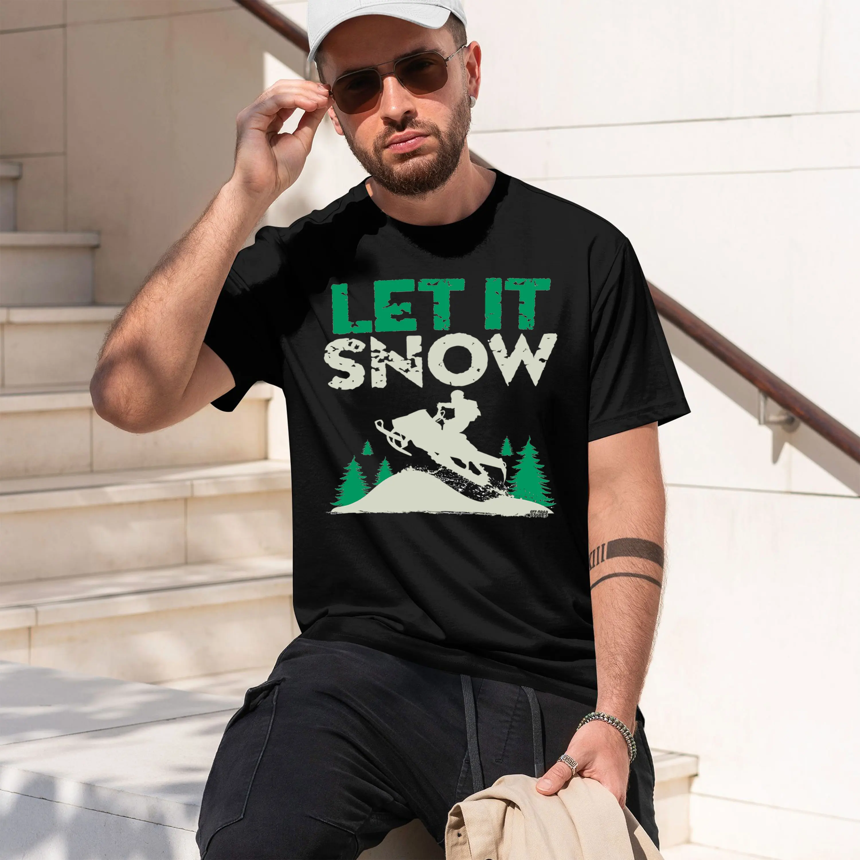 Snowmobile Let It Snow 2026 New Model Men’s Short-sleeve crewneck T-Shirt Classic Casual Multiple Colors and Sizes for Daily Wea