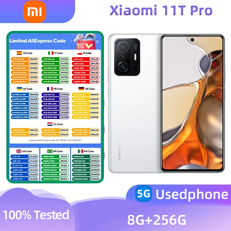 Xiaomi 11T Pro 5g CPU Snapdragon 888 Android 6.67 inches RAM 8GB ROM 256GB   108MP Camera Used phone