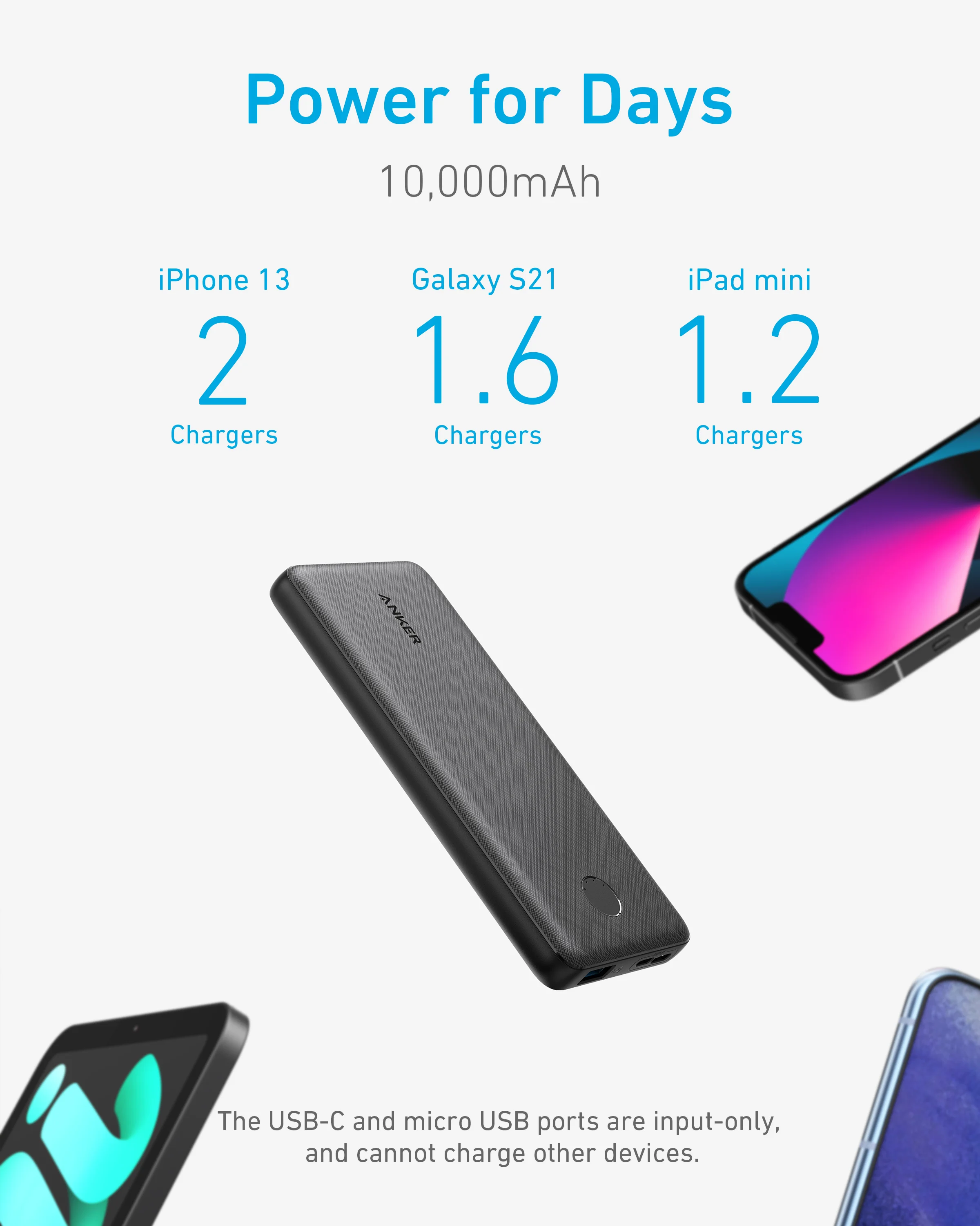 Anker 고속 PowerIQ 충전 외장 배터리, 휴대용 보조베터리 팩, 313 보조배터리, 10000mAh 배터리