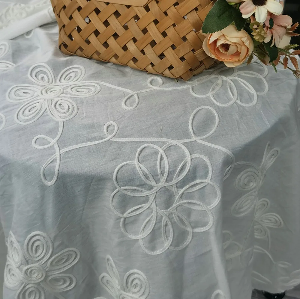 

New 3D rope embroidered floral 100% combed cotton fabric with Swiss cord embroidery lace for dresses and designer fabrics