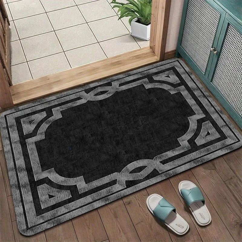 Vintage Grey Border Door Mat Classical Geometric Entrance Doormat Non-Slip Absorbent Bathroom Kitchen Rug Carpet