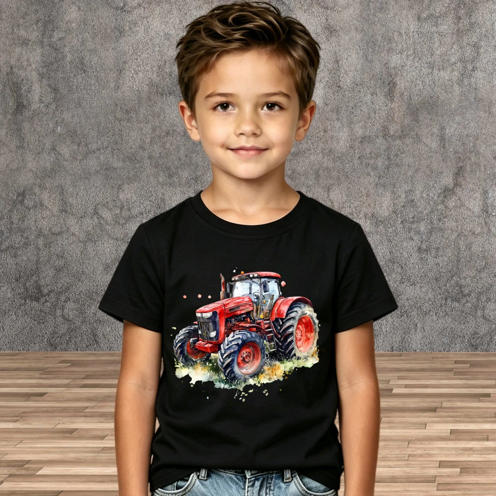 School Wear Boys Tractor Cotton Tees Cartoon Top Kids Summer Short Sleeve T-Shirts