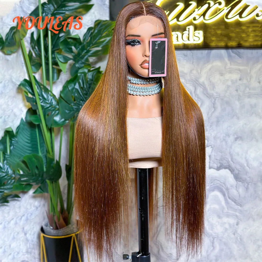 

Bone Straight Dark Blonde Colored Wig For Women 13x4 Transparent Lace Front Glueless Human Hair Wig Pre plucked Ready To Wear