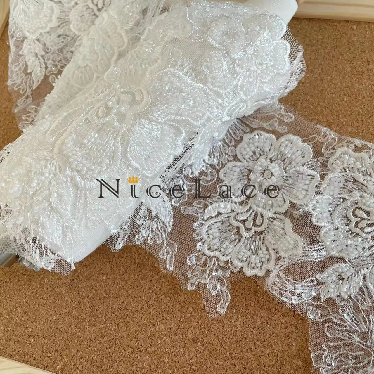 5Yard/Lot NiceLace Embroidery Trims Exquisite Lace Border Fabric With Beads Sequins Wedding Dresses Edge And Bride Bridal Veils