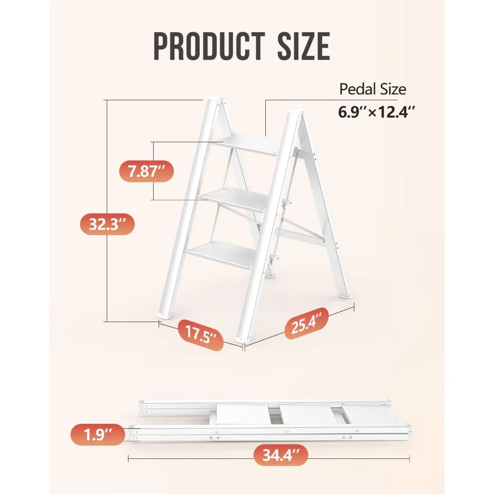3-traps ladder, opvouwbare opstapkruk, aluminium lichtgewicht ladder voor thuiskeukenkast, antislippedalen, eenvoudig opvouwbaar