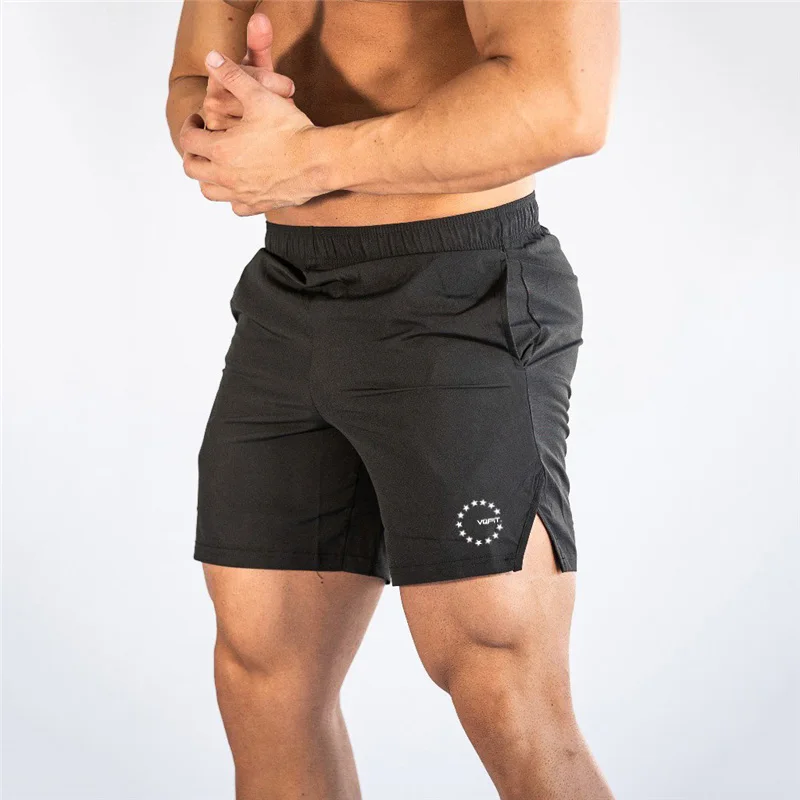 Quick Dry Men's Polyester Running shorts Gym Workouts Pumping iron Fitness Athletic With Zipper Pockets Elastic Waist Side Split