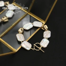 GLSEEVO Shining Natural Baroque White Square Pearls Luxury Bracelet For Woman Fashion Luxury Designer Jewelry Thanksgiving Gifts