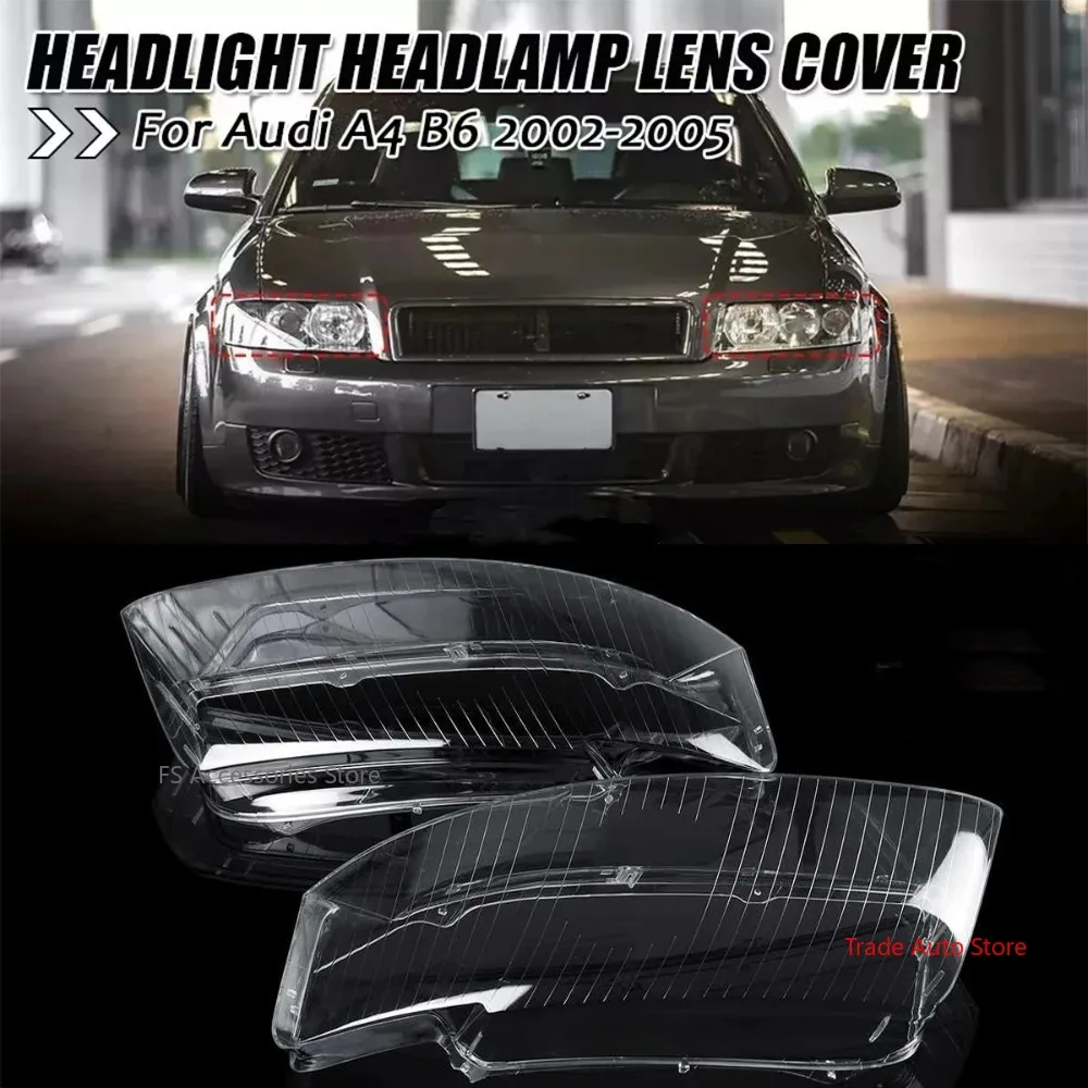 Pair Front Headlight Lens Cover For AUDI A4 B6 2002-2005 Clear Headlamp Shell Transparent Lampshade