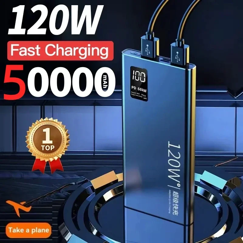 120W Power Bank 50000mAh High Capacity Fast Charging Portable Battery Charger For iPhone Samsung Huawei For Xiaomi NEW