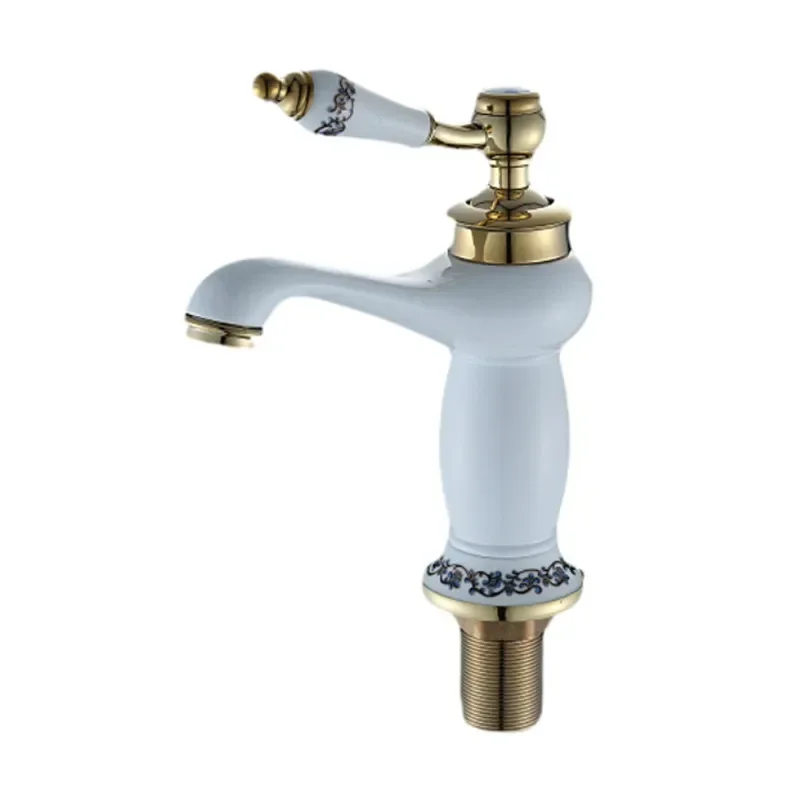 Single Handle Mixer Tap Copper Brass Latin Faucet High Quality Basin White Ceramic Faucet Golden Finish Bathroom Mixer Taps