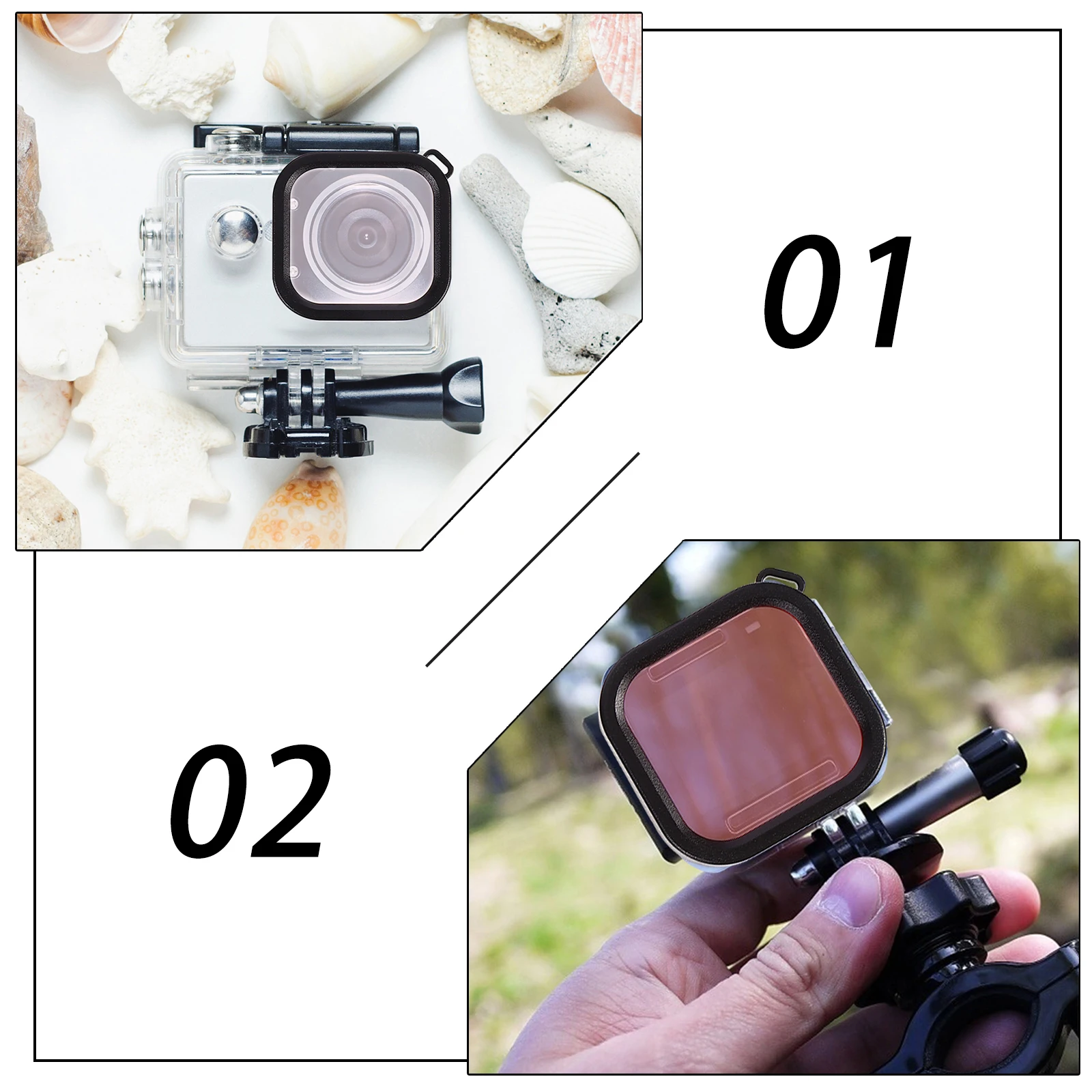 

3Pcs Action Camera Filters Waterproof Housing Protective Case Diving Lens Red Purple Pink Color Correction Underwater