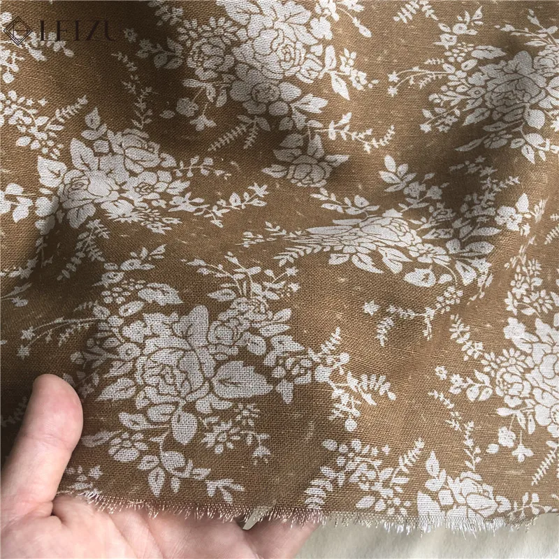 0.5/1/2 Yard Retro Floral Style Pure Cotton Linen Fabric Handmade DIY Women's Dress Clothing Curtains Home Textile Sewing Fabric