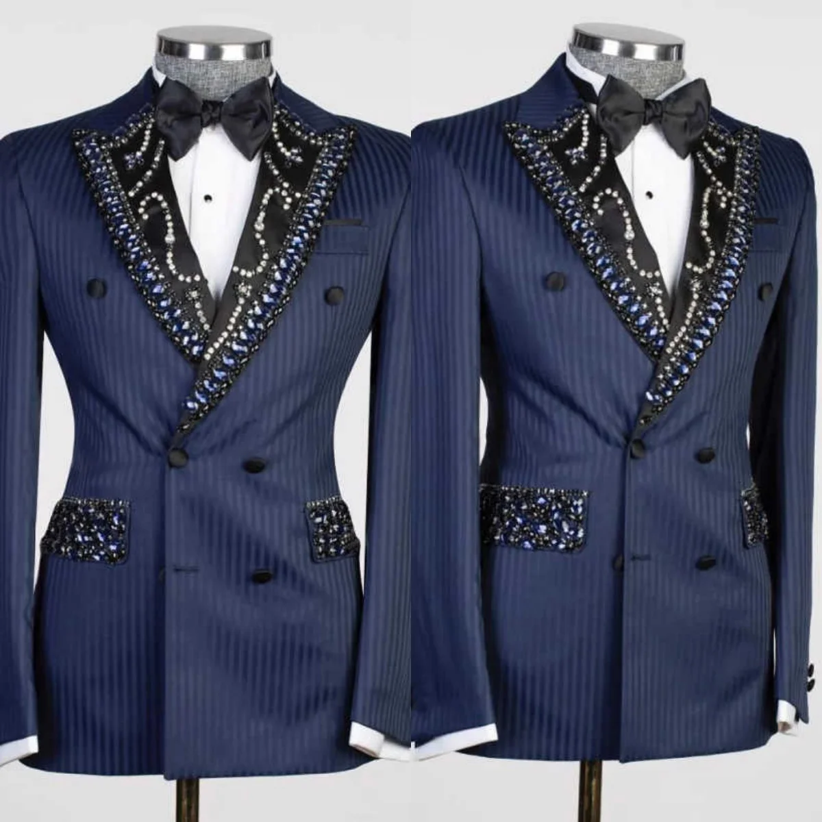 Stylish 2 Pieces Men Suits Customized Peaked Lapel Jacket Blazers Crystals Classic Fit Prom Male Party Customized Wear