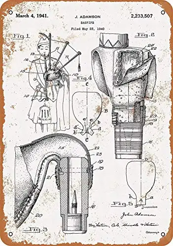Fsdva  Metal Sign - Bagpipe Patent - Vintage Wall Decor Home Decor
