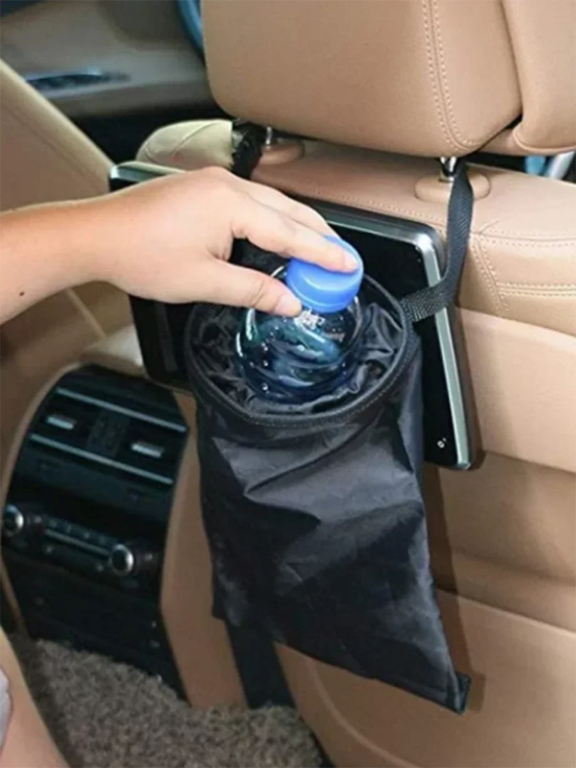 Black Car Garbage Bin Auto Trash Bag Oxford Cloth Hanging Seat Back Storage Bag Organizer Car Interior Accessories