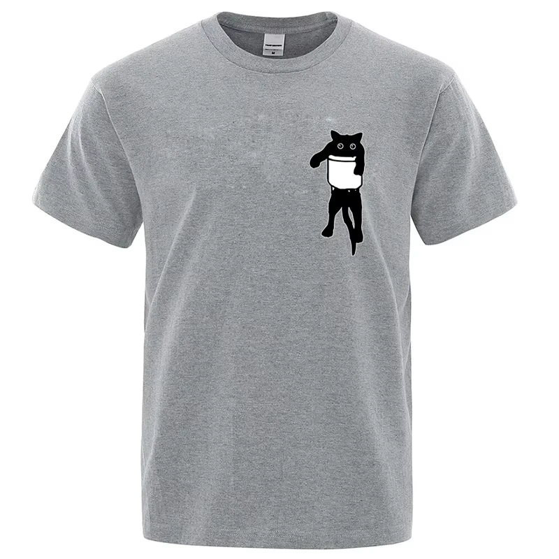 الصيف الرجال عالية الجودة تي شيرت 100% القطن مضحك جيب القط طباعة الرجال فضفاض كول س الرقبة تي شيرت للرجال قصيرة الأكمام الذكور المحملة