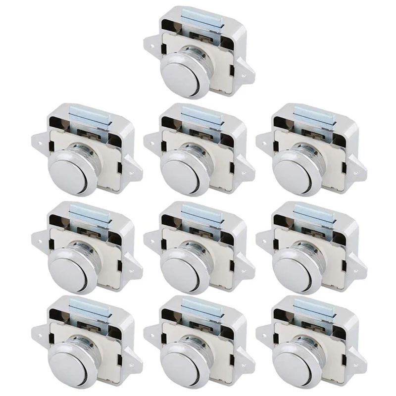 

10Pcs Zinc Alloy Push Button Drawer Catch Lock Keyless Door Cupboard Latch Knob For Cabinet/RV/Boat