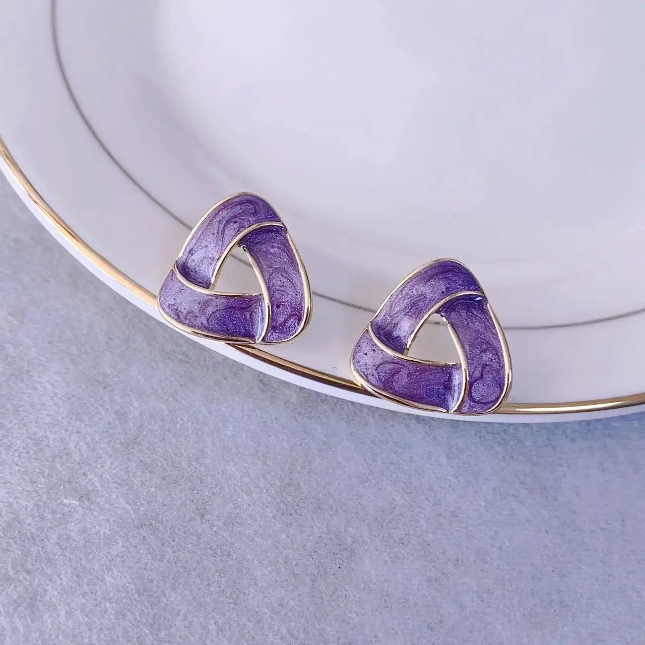 S925 Silver Needle New Purple Series Oil Dropping Love Earrings, Luxury and Luxury Luxury Earrings, Small Fresh Earrings