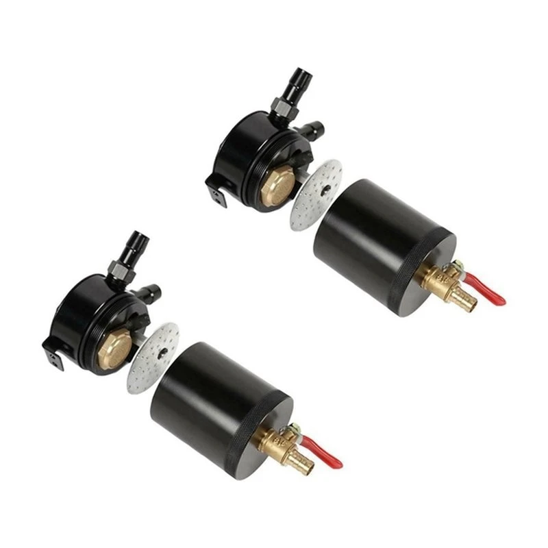 New-Dual-Channel Baffled Oil Catch Can 2-Port Universal Air-Oil Separator With Drain Valve Blow-By Oil Recovery Tank