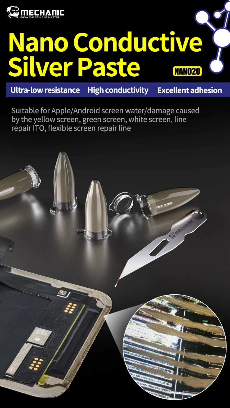 MECHANIC NANO20 iPhone 안드로이드 전화 수리를위한 나노 전도성 실버 페이스트 유연한 스크린 회로 수리 ITO 실버 페이스트