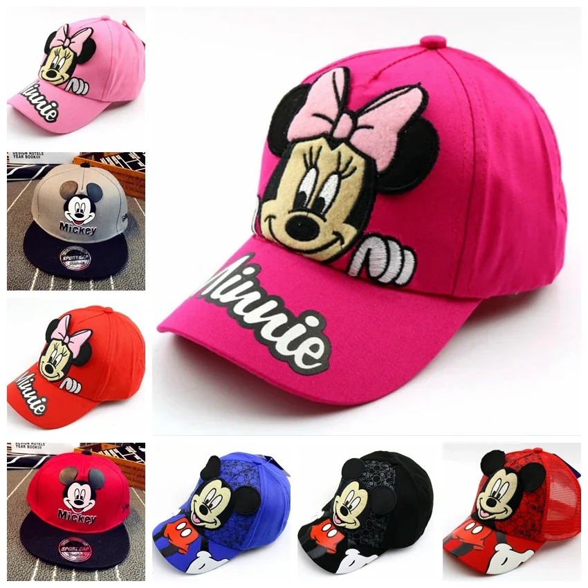

Детские шапки с милым рисунком Микки и Минни Маус в стиле Дисней, лето-весна, бейсболки для маленьких мальчиков и девочек, головные уборы с вышивкой Snapback