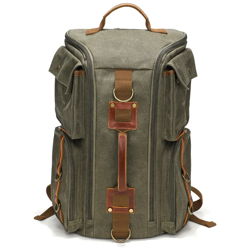 Vintage Canvas Large Capacity Travel Backpack, Multi-Pocket Retro Rucksack for Men, Hiking, Business Trip and Daily Use