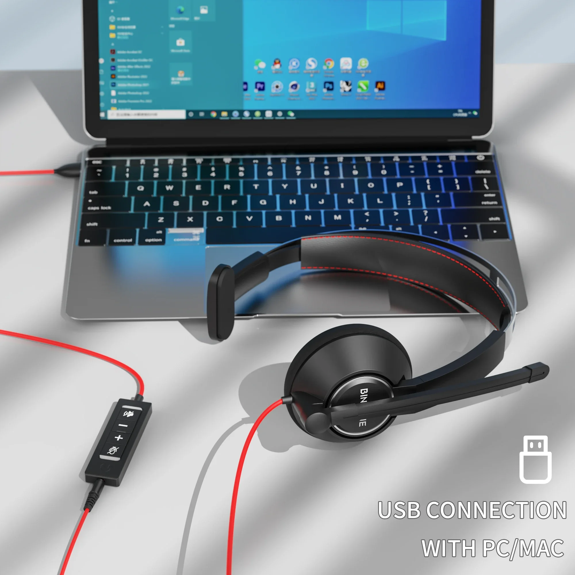 BINNUNE Wired Business Headsets Work Headphones for Laptop PC Computer with Noise Cancelling Mic for Zoom Office Conference