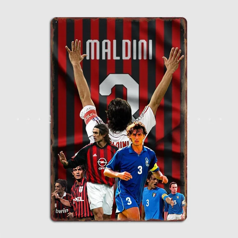 

Paolo Maldini Football Player Retro Posters Metal Poster Pub Sign Garage Club Bar Indoor Wall Room Decoration Home Decor