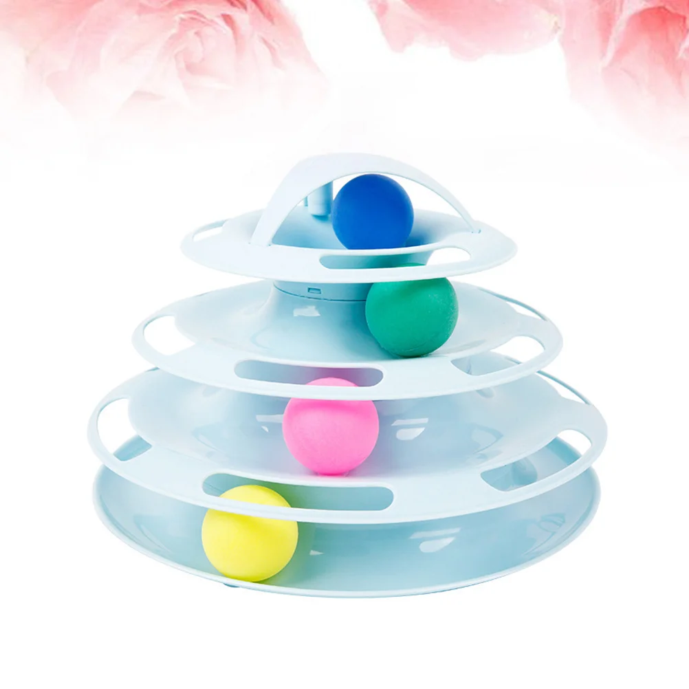 

1pc Rotating Ball Turntable Cat Four Layers Bright Colorful Tracks Rattling Sound Pet Amusement Plate Interactive Cat Track