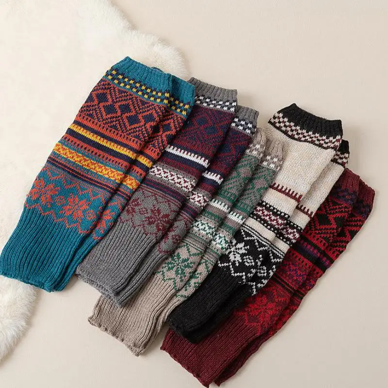 Autumn Winter Warm Socks Pile Socks Korea Knitted Leg Protector Foot Cover Geometric Contrast Calf Socks European Women\'s Socks