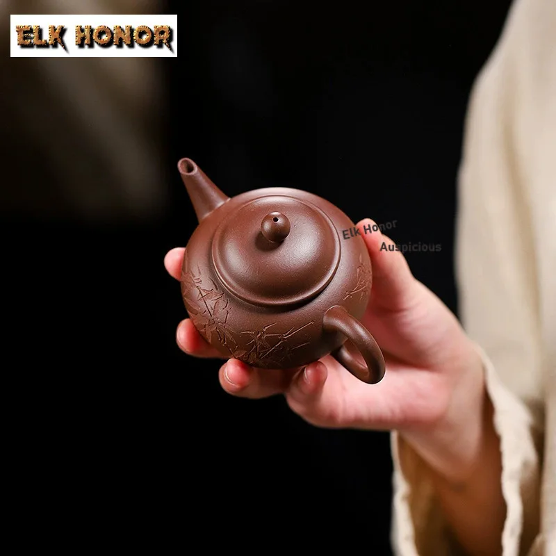 170ml Vintage Yixing Purple Clay Teapots Handmade Inner Push Ball Hole Level Pot Raw Ore Mud Kettle Chinese Zisha Tea Set Cha
