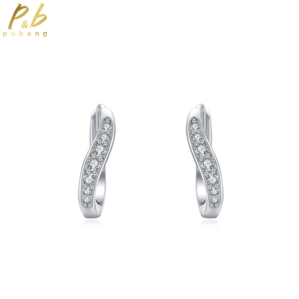 

PuBang Fine Jewelry 925 Sterling Silver High Carbon Diamond Clssic Simple Hoop Earrings for Women Anniversary Gift Drop Shipping