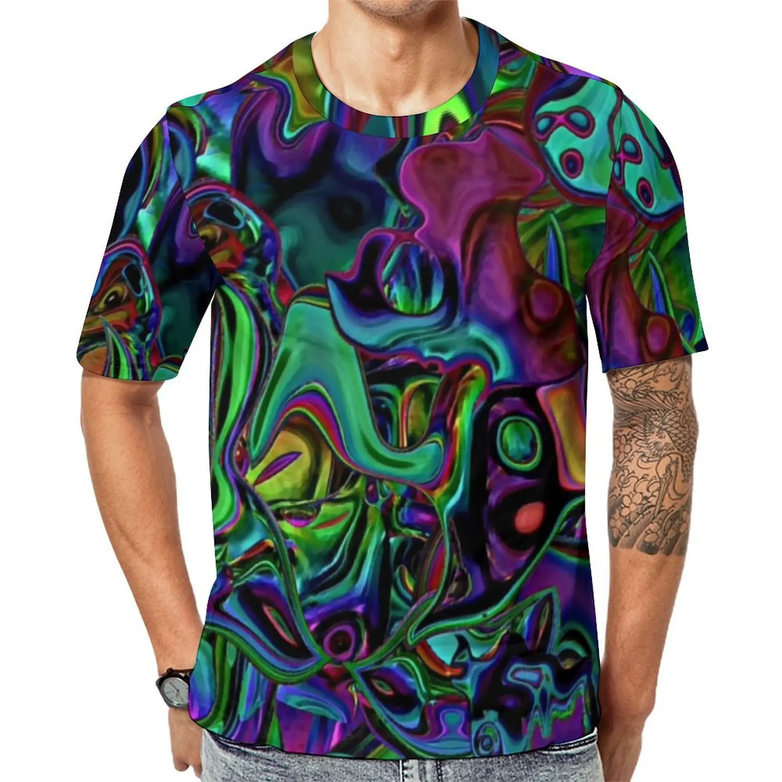 Male Colorful Liquid T-Shirt Abstract Marble Design Retro T Shirts Short-Sleeved Tops Hot Sale Summer Y2K Casual Oversized Tees