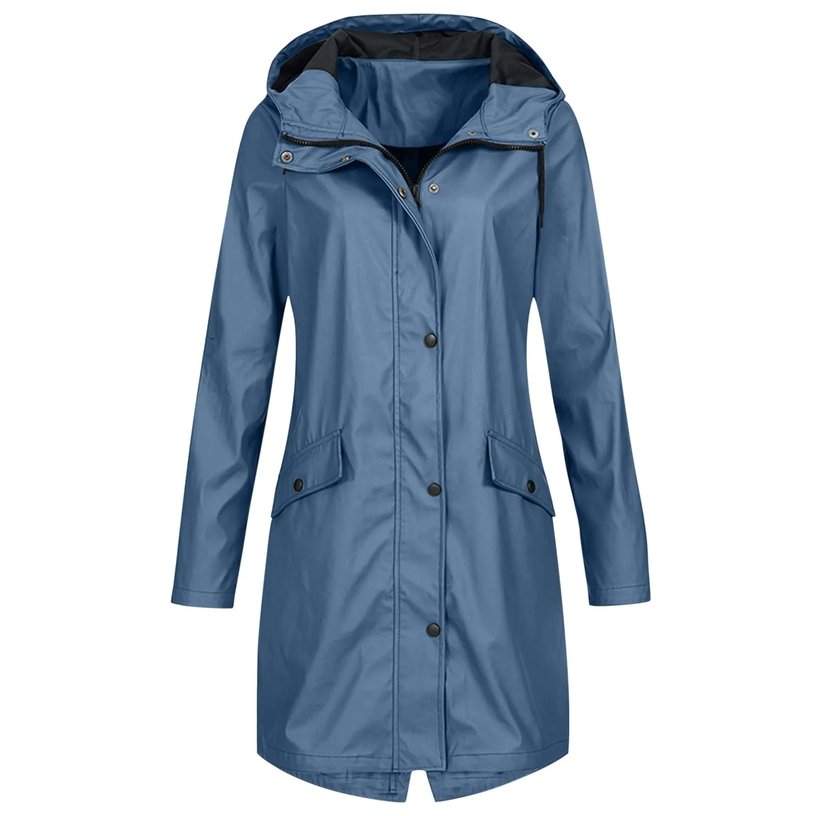 

Women Waterproof Zipper Rain Jacket Solid Color Ladies Outdoor Mountaineering Lightweight Raincoats Plus Size Coat For Women