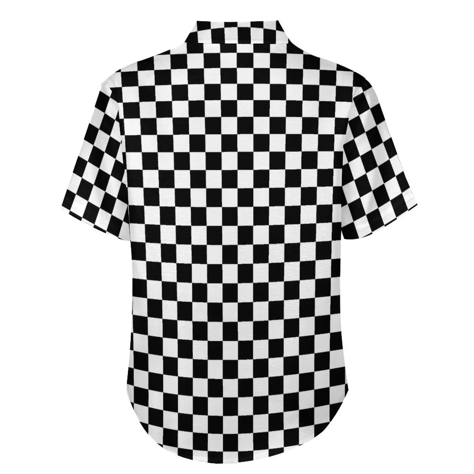 Black And White Check Print Casual Shirts Checkerboard Style Vacation Shirt Summer Street Style Blouses Male Print Large Size