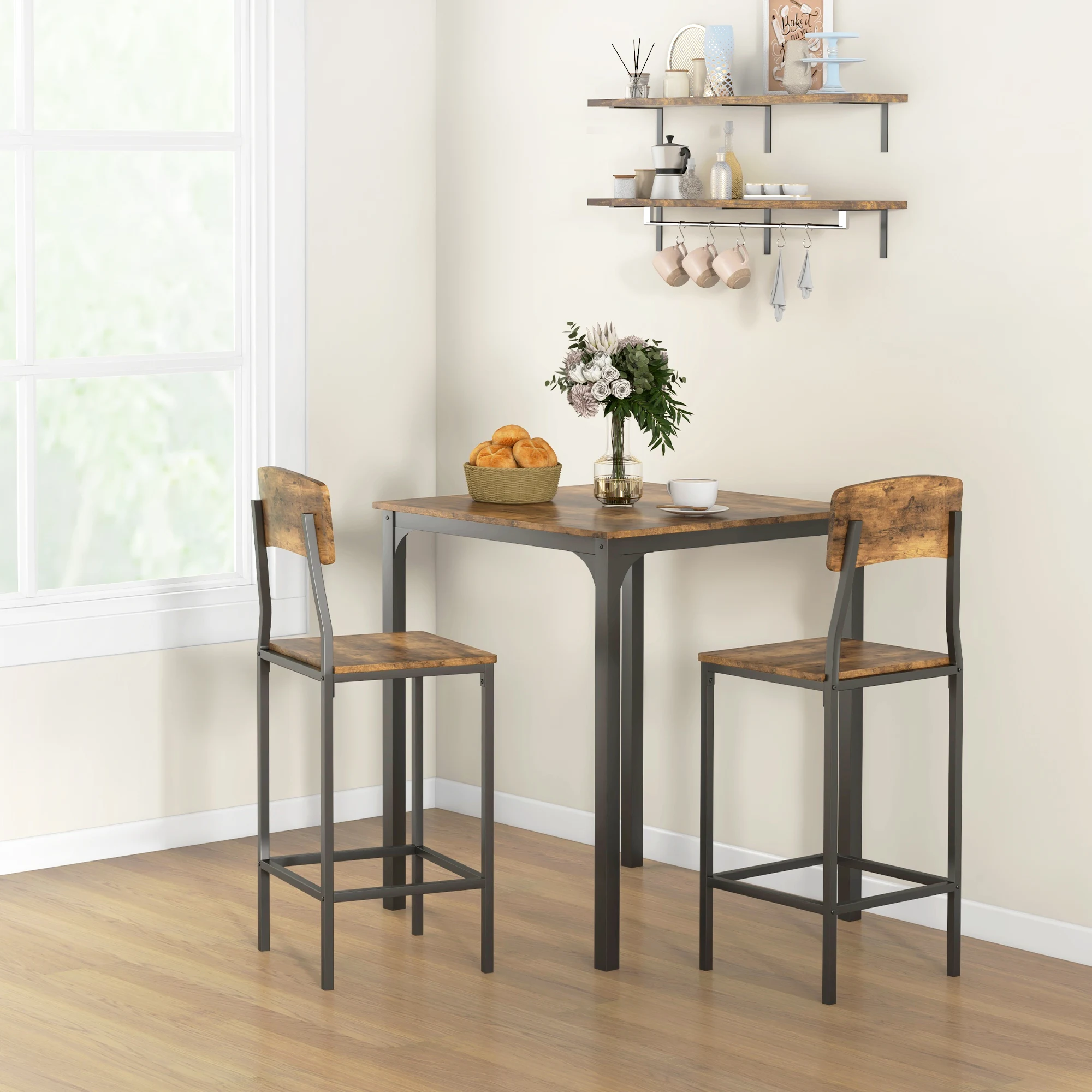 Three Piece Indoor Tabletop Collection W/Matching Seats Metal Legs for Stability